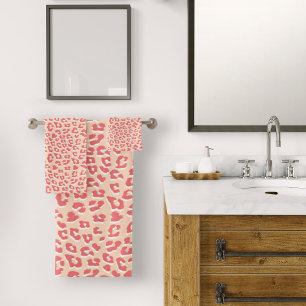 Conjunto De Toalhas Impressão Leopardo Branco Coral
