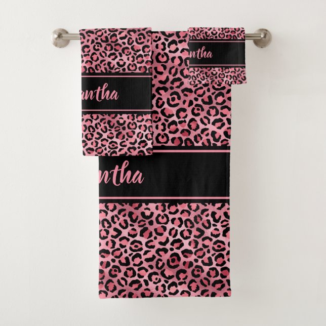 Conjunto De Toalhas Impressão Leopardo Cor-de-Rosa Preto Chic Personal (Insitu)