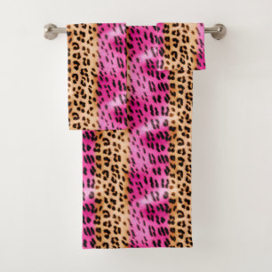 Conjunto De Toalhas Impressão Leopardo Dourada rosa