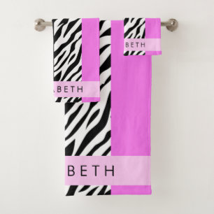 Conjunto De Toalhas Impressão Leopardo, Impressão Zebra, Rosa, Seu Nom