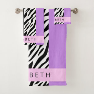 Conjunto De Toalhas Impressão Leopardo, Impressão Zebra, Roxo, Seu Nom