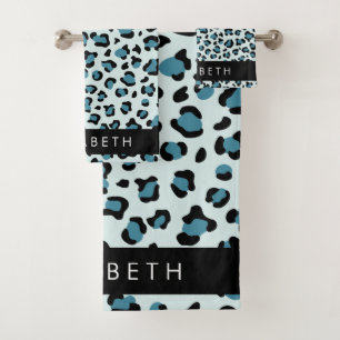 Conjunto De Toalhas Impressão Leopardo, Manchas, Leopardo Azul, Seu No