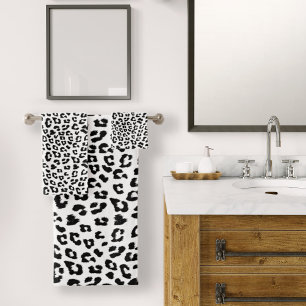 Conjunto De Toalhas Impressão Leopardo Preto e Branco