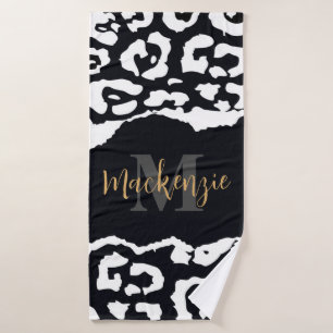 Conjunto De Toalhas Impressão Leopardo Preto e Branco