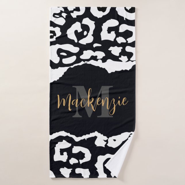 Conjunto De Toalhas Impressão Leopardo Preto e Branco (Toalha de Banho)