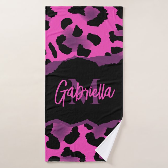 Conjunto De Toalhas Impressão Leopardo Rosa e Púrpura (Toalha de Banho)