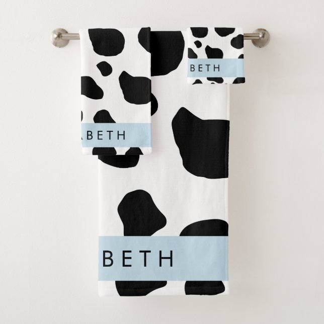 Conjunto De Toalhas Impressão, Pontos De Vaca, Preto E Branco, Seu Nom (Insitu)