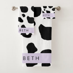 Conjunto De Toalhas Impressão, Pontos De Vaca, Preto E Branco, Seu Nom