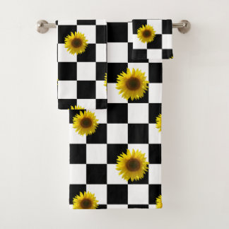Conjunto De Toalhas Impressão preto e branco Checkered & do girassol