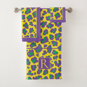 Conjunto De Toalhas Impressão púrpura, amarela, verde-leopardo e mon