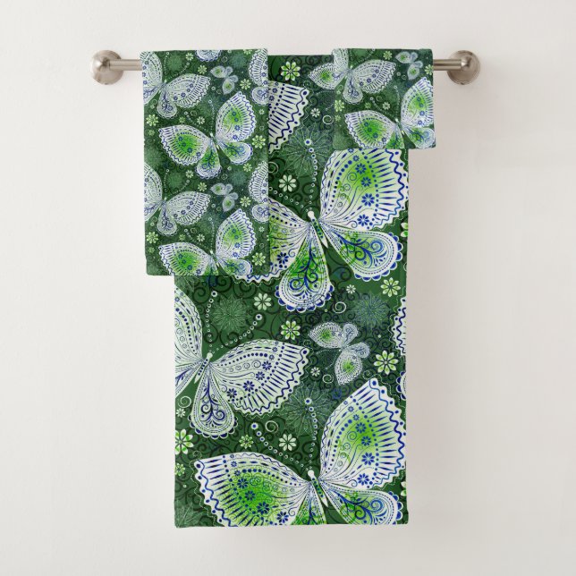 Conjunto De Toalhas Impressão Verde de Borboleta de Paisley (Insitu)
