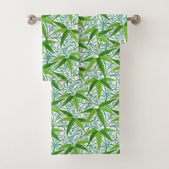 Conjunto De Toalhas Impressão, verde e branco de bambu de William (Insitu)