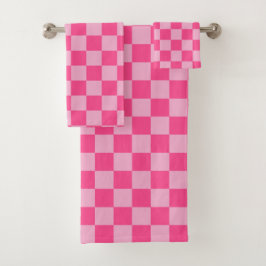 Conjunto De Toalhas Impressão Xadrez Rosa