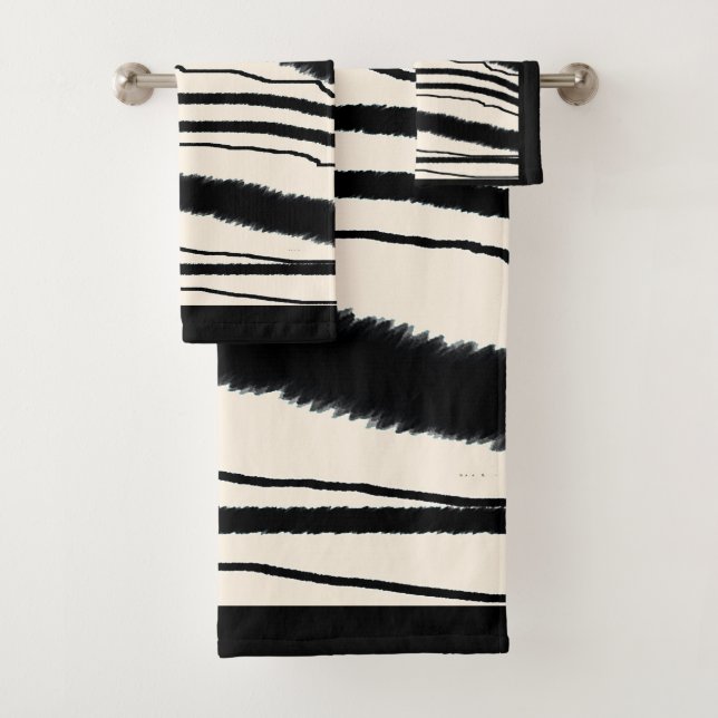 Conjunto De Toalhas Impressão Zebra Contemporânea com Limite Preto (Insitu)