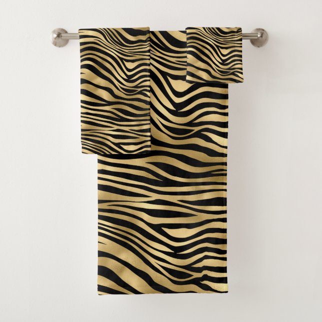 Conjunto De Toalhas Impressão Zebra na moda Dourada  (Insitu)