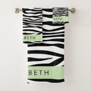 Conjunto De Toalhas Impressão Zebra, Stripes, Preto E Branco, Seu Nome