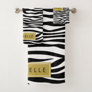 Conjunto De Toalhas Impressão Zebra, Zebra, Preto E Branco, Seu Nome