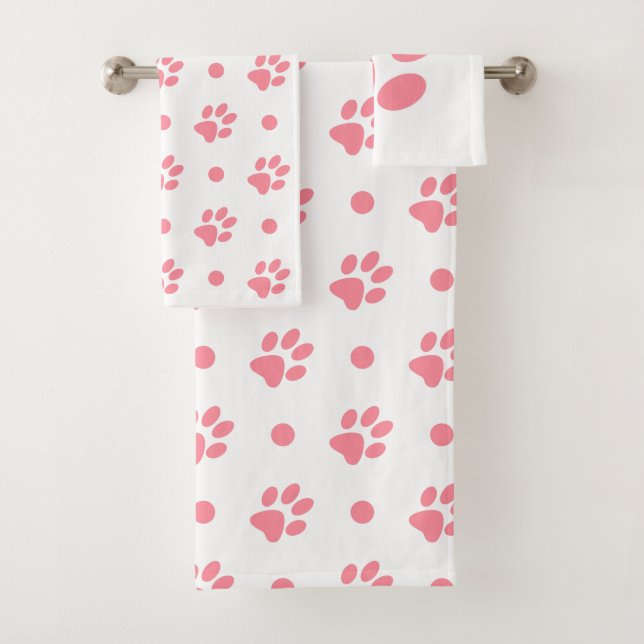 Conjunto De Toalhas Impressões de Pata Rosa e Branco e Pontinhos (Insitu)