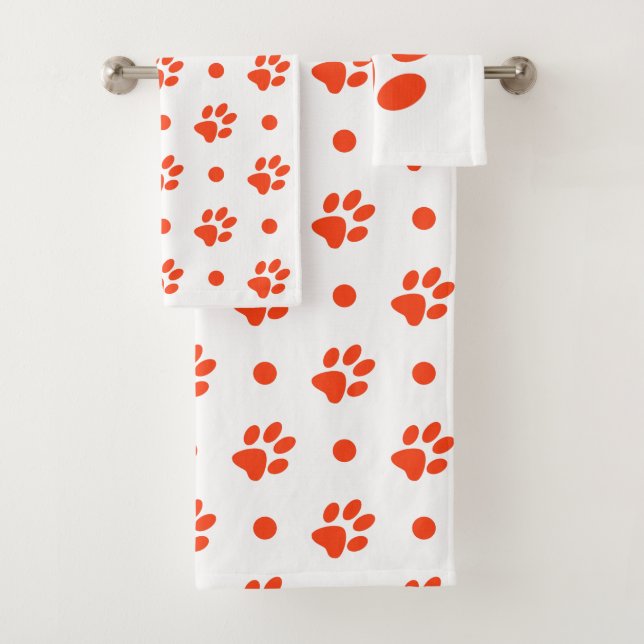 Conjunto De Toalhas Impressões e Bolinhas de pata laranja e branca (Insitu)