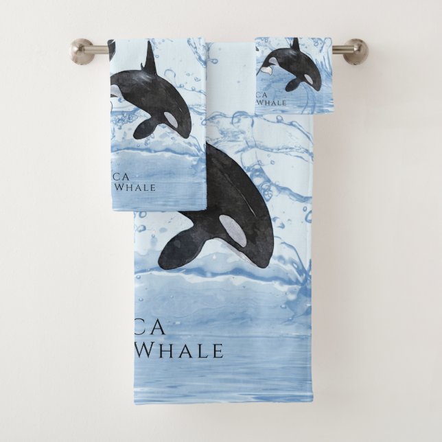 Conjunto De Toalhas Incrível "Black and White Watercolor Orcas" (Insitu)