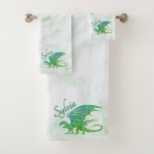Conjunto De Toalhas Incrível Dragão Verde Mosaico Pessoal