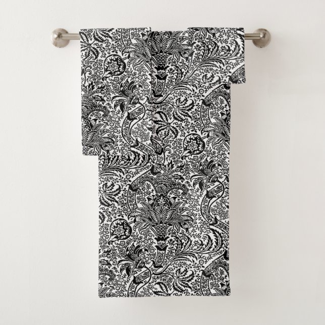 Conjunto De Toalhas Indiano de William Morris, preto e branco (Insitu)