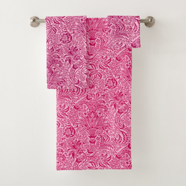 Conjunto De Toalhas Indiano de William Morris, rosa fúcsia profundo (Insitu)