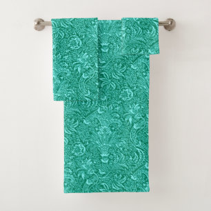 Conjunto De Toalhas Indiano de William Morris, turquesa e Aqua da luz