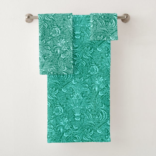 Conjunto De Toalhas Indiano de William Morris, turquesa e Aqua da luz (Insitu)