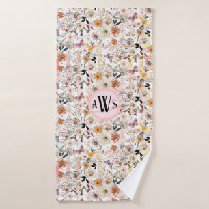 Conjunto De Toalhas Iniciais De Borboleta De Flor Selvagem De Aquarela
