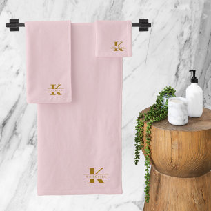 Conjunto De Toalhas Iniciais de Monograma Elegante Rosa Espelho Modern