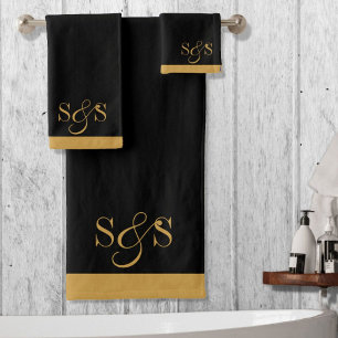 Conjunto De Toalhas Iniciais Dourados do Monograma de Casamento Sério