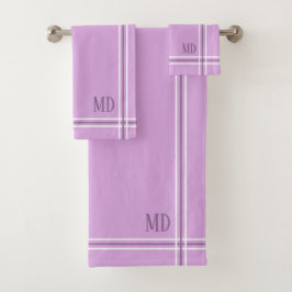 Conjunto De Toalhas Iniciais Personalizados Leves Púrpura e White Stri