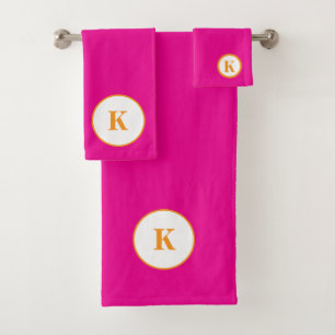 Conjunto De Toalhas Inicial de Monograma Rosa Laranja Colorido Moderno
