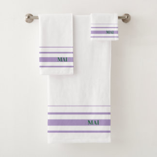 Conjunto De Toalhas Initials pretty purple stripes minimalist White