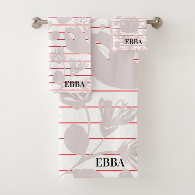 Conjunto De Toalhas Initials pretty red stripes pink flowers girly (Insitu)