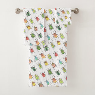 Conjunto De Toalhas Insetos de amor vibrantes besouros aquarela