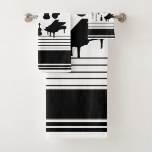 Conjunto De Toalhas Instrumentos Musicais Preto e Branco 