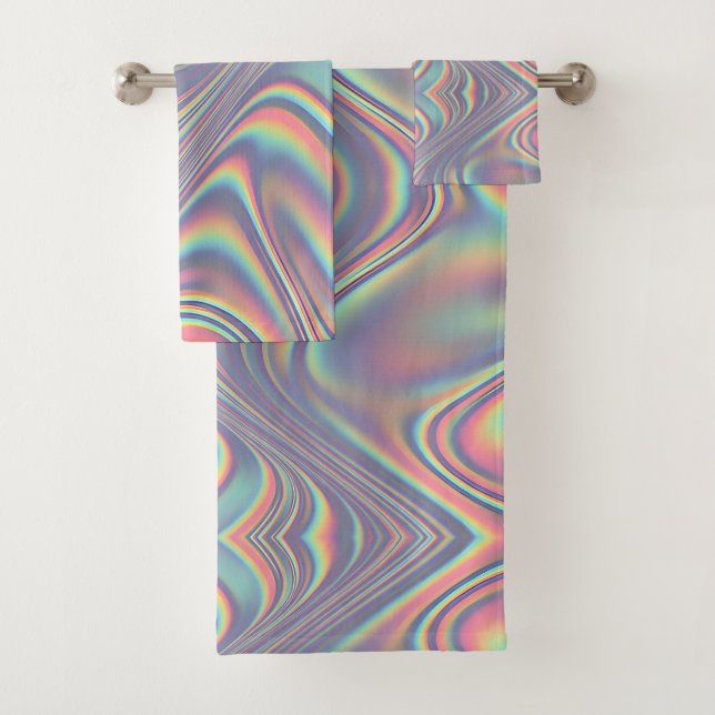 Conjunto De Toalhas Iridescent Holographic Swirl Texture (Insitu)