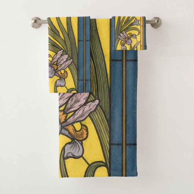Conjunto De Toalhas Iris Flower Art Nouveau Vidro Estampado Azul Doura (Insitu)