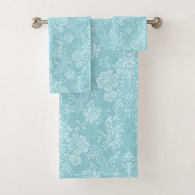 Conjunto De Toalhas Isqueiro Romântico Chic Floral Damask-Mint (Insitu)