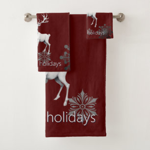 Conjunto De Toalhas Ivory Reindeer Christmas Vermelha