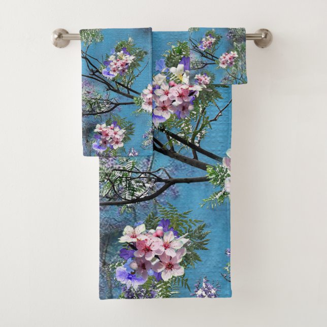 Conjunto De Toalhas Jacaranda Primavera Blooms Repetir Padrões (Insitu)