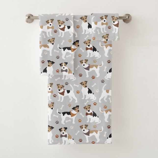 Conjunto De Toalhas Jack Russell Terrier Paws e Bones Bath Totoset (Insitu)