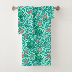 Conjunto De Toalhas Jacobean Floral, Turquesa, Aqua & Coral