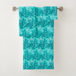Conjunto De Toalhas Jacobean Flower Damask, Turquoise e Teal Blue