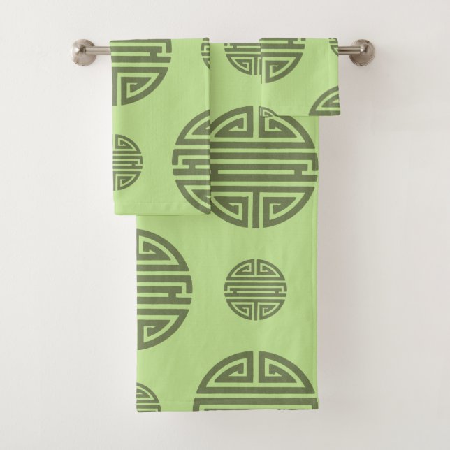 Conjunto De Toalhas Jade Verde Caractere Chinês Shou Longevidade (Insitu)