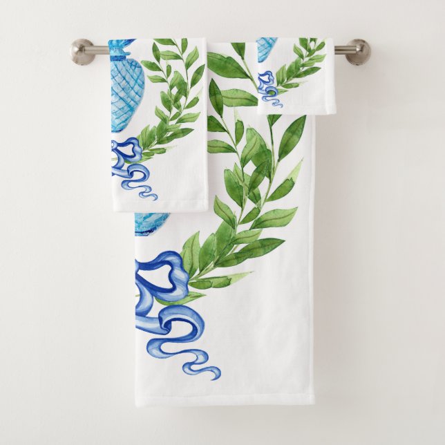 Conjunto De Toalhas Jar de Ginger Azul e Branco (Insitu)