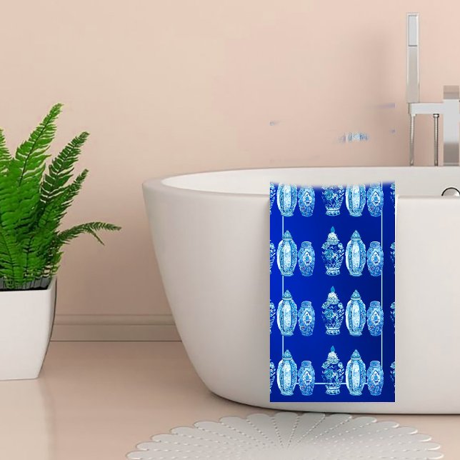 Conjunto De Toalhas Jar de Ginger Elegante Monograma Branco Azul (Criador carregado)