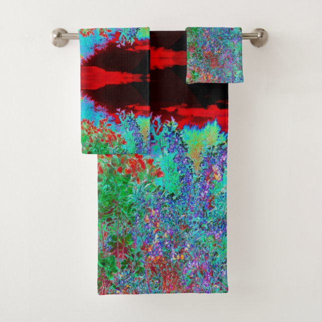 Conjunto De Toalhas Jardim Abstrato Colorido com Crimson Sunset (Insitu)